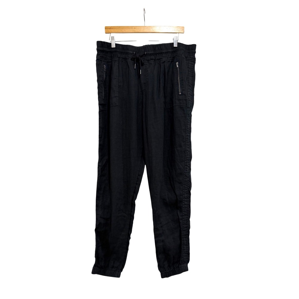 Athleta Cabo Linen Jogger Pants Black 16 Tall 16T Drawstring Zip Pocket Casual